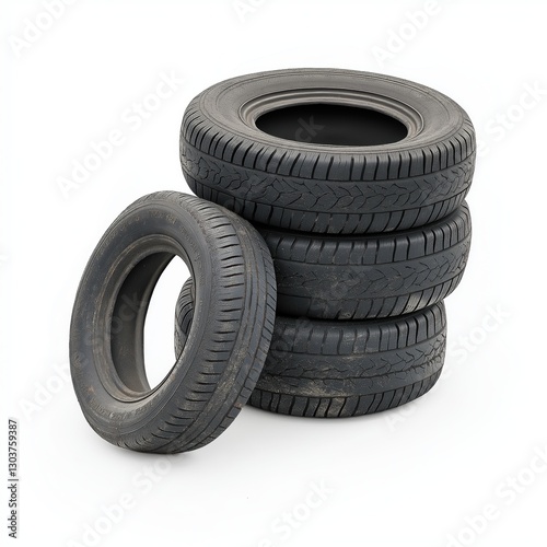 Old tires stacked, isolated on white background