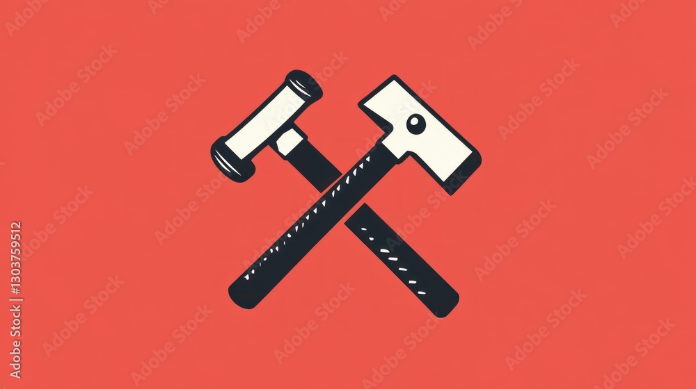 Crossed Hammers on Red Background. Possible use Industrial concept Crossed Hammers on Red Background. Possible use Industrial concept