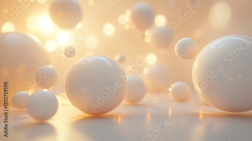 Floating spheres in a bright abstract environment with illuminated light