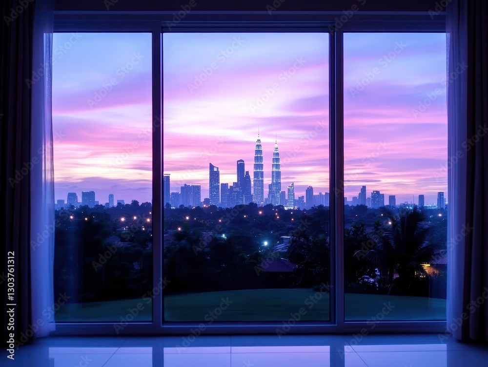 Stunning twilight view of a city skyline with vibrant colors and silhouettes Stunning twilight view of a city skyline with vibrant colors and silhouettes