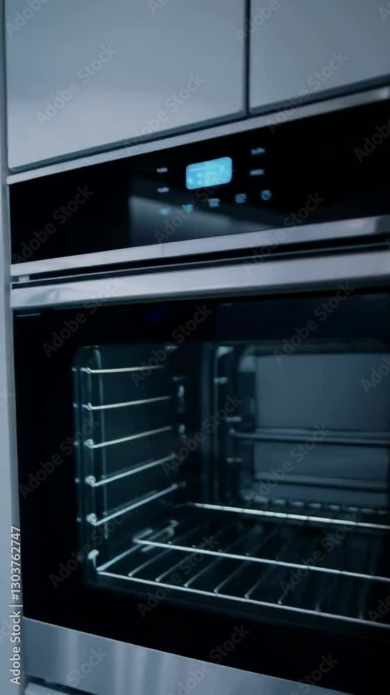 Sleek modern kitchen with hightech oven and ambient lighting Sleek modern kitchen with hightech oven and ambient lighting