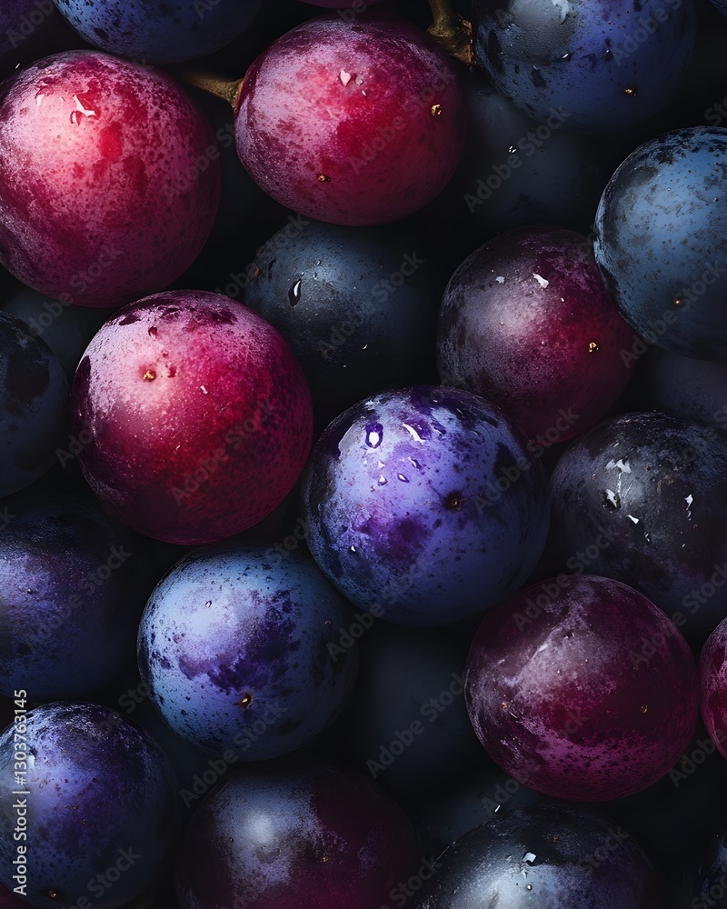Close-up of sparkling purple and red grapes, highlighting their smooth and attractive skin. Each tiny seed inside holds a sweet freshness ready to burst with every bite Close-up of sparkling purple and red grapes, highlighting their smooth and attractive skin. Each tiny seed inside holds a sweet freshness ready to burst with every bite