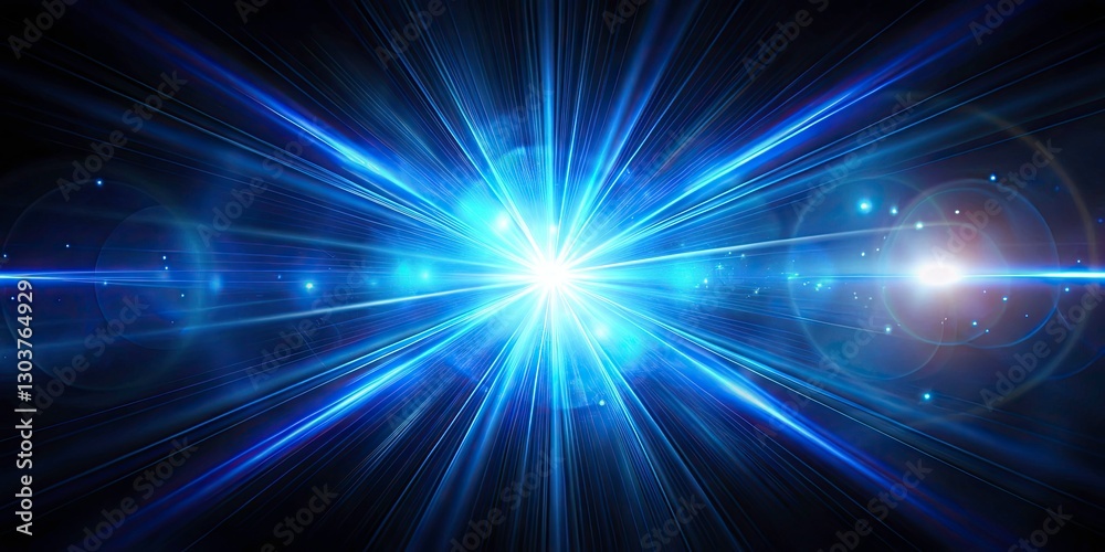 Fototapeta premium Surreal Blue Light Strobe Lens Flare Effect for Striking Graphic Overlays on Black Background