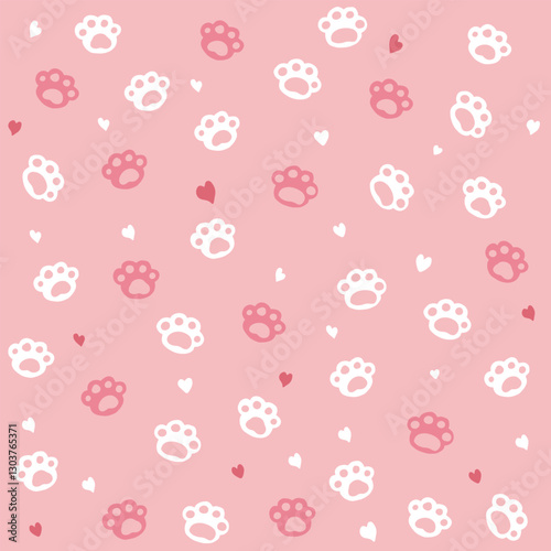 Footprint cat cute pink lovely background wallpaper seamless pattern
