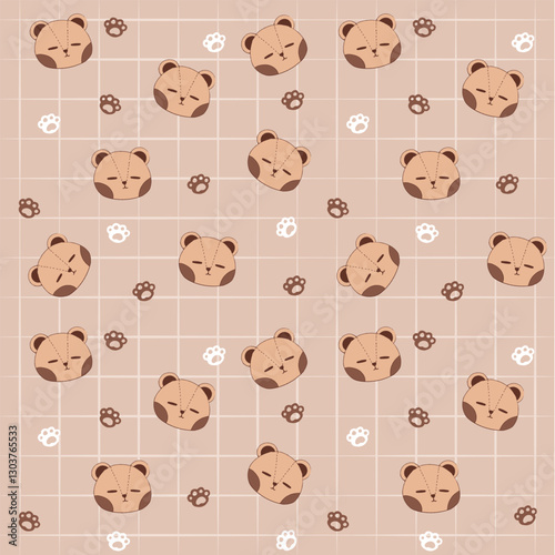 Footprint bear cute brown lovely background hand drawn vector illustrator banner wallpaper seamless pattern doodle
