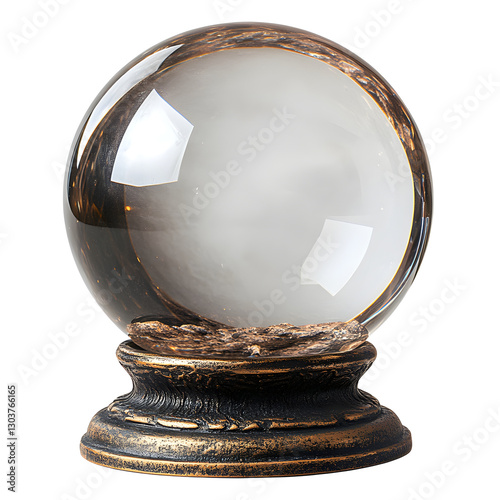 A very beautiful transparent clairvoyant crystal ball is placed on a base with beautiful light.