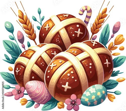 easter Hot Cross Buns vector illustration