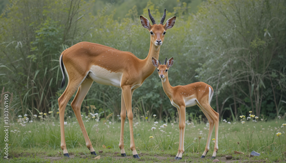 Mother and Baby Impalas. A Heartwarming Wildlife Moment in the African Savannah. Mother and Baby Impalas. A Heartwarming Wildlife Moment in the African Savannah.