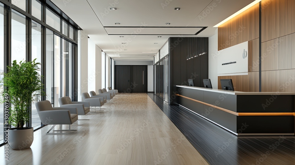 Obraz premium Modern Lobby with Reception Desk and Seating Area