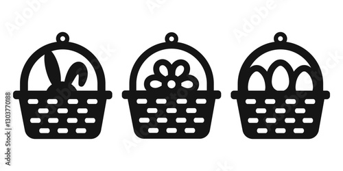 Vector Easter basket designs with bunny, flower and eggs for earrings, pendant or keychain. Jewelry cutting template. Laser cut with leather, wood or metal. Spring hanging bijouterie stencils
