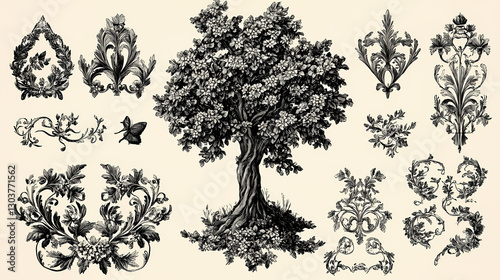 Wallpaper Mural Vintage decorative design elements set Flourish - Tree. Illustration Torontodigital.ca