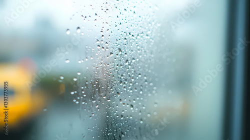 Close up of a window covered in condensation with a small clear spot, perspective and clarity concept, blurred background. Clarity - Mist. Illustration