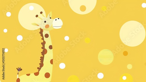 a  charming giraffe stretches its speckle neck across a sun-kissed savanna backdrop,