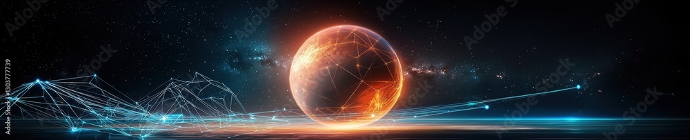 Fototapeta premium Glowing Sphere in a Futuristic Digital Landscape