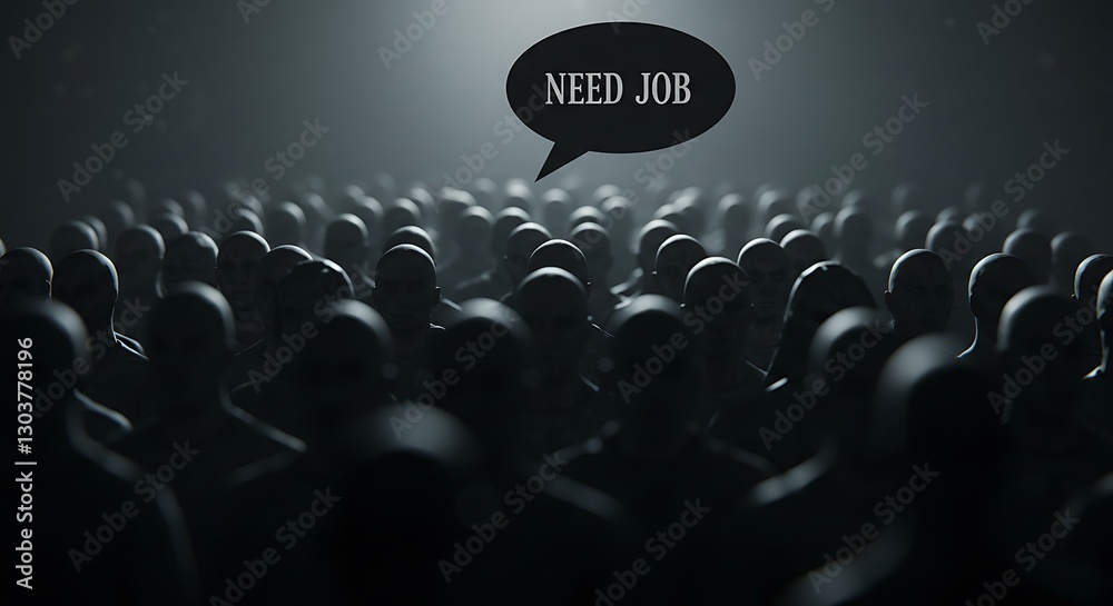 Obraz premium Silhouetted figures in crowd - job scarcity message - social commentary