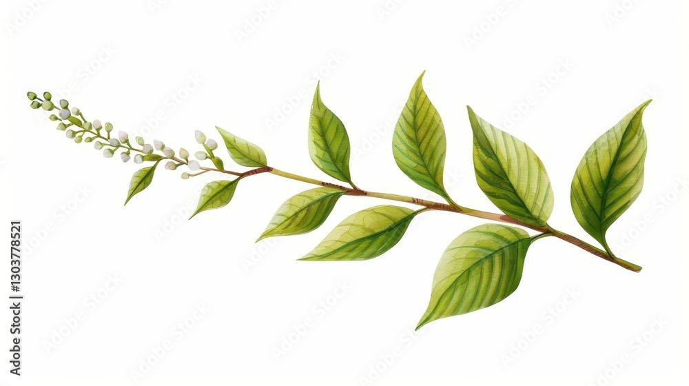 Fototapeta premium Discover the magic of holy basil tulsi in vibrant watercolor, ideal for plant lovers and fans of holistic wellness.