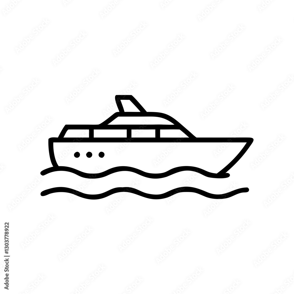 Line art yacht sailing on waves against a minimal background Line art yacht sailing on waves against a minimal background