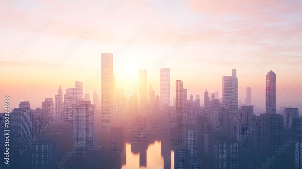 Fototapeta premium ahmadwahyuutomo776@gmail.com A glowing modern city skyline under morning light, captured in stunning detail.