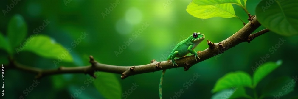 Leafy branch with green creature crawling upwards, plant life, jungle Leafy branch with green creature crawling upwards, plant life, jungle