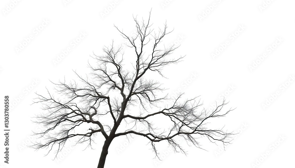 Lone deciduous tree, stark branches against pure white, scenic, flora Lone deciduous tree, stark branches against pure white, scenic, flora