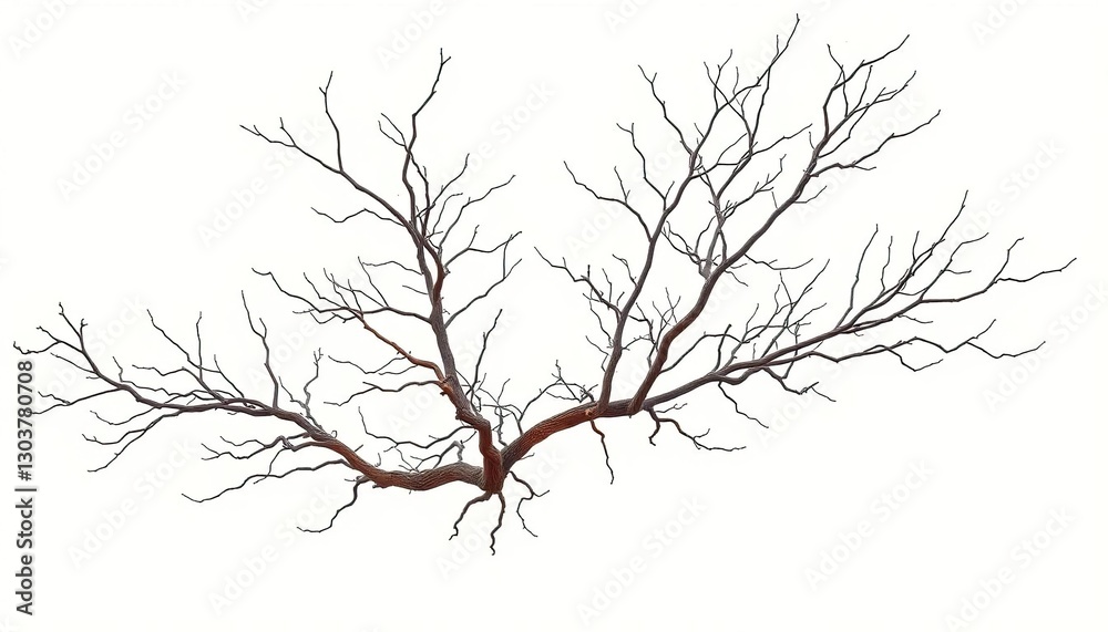 Fototapeta premium Bare, intricately branched tree limbs isolated on pure white, ramification, silhouette