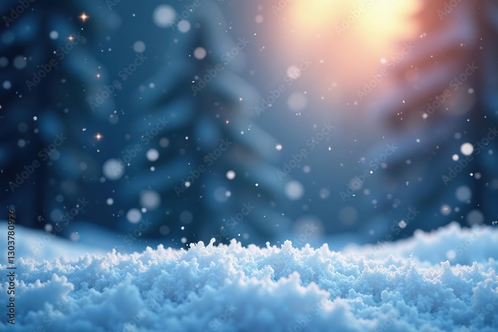 Naklejka premium Sparkling snowflakes gently falling from the sky, delicate, winter wonderland, snowfall