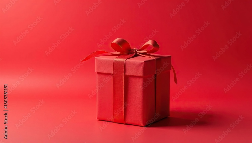 Tall rectangular gift box wrapped in bright red fabric with a tag, box, red fabric