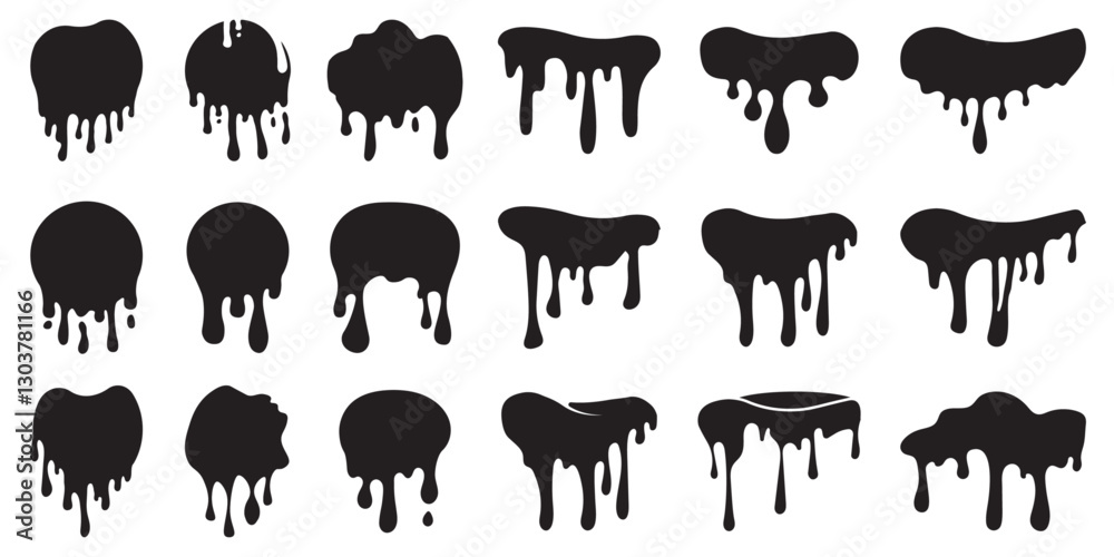 Obraz premium Black Dripping Ink Liquid Paint Drip Vector icon, Creative Splash Illustration, Graphic Fluid Design, Artistic Melting Effect, Abstract Black Paint Drop Symbol, Minimalist Ink Spill Artwork