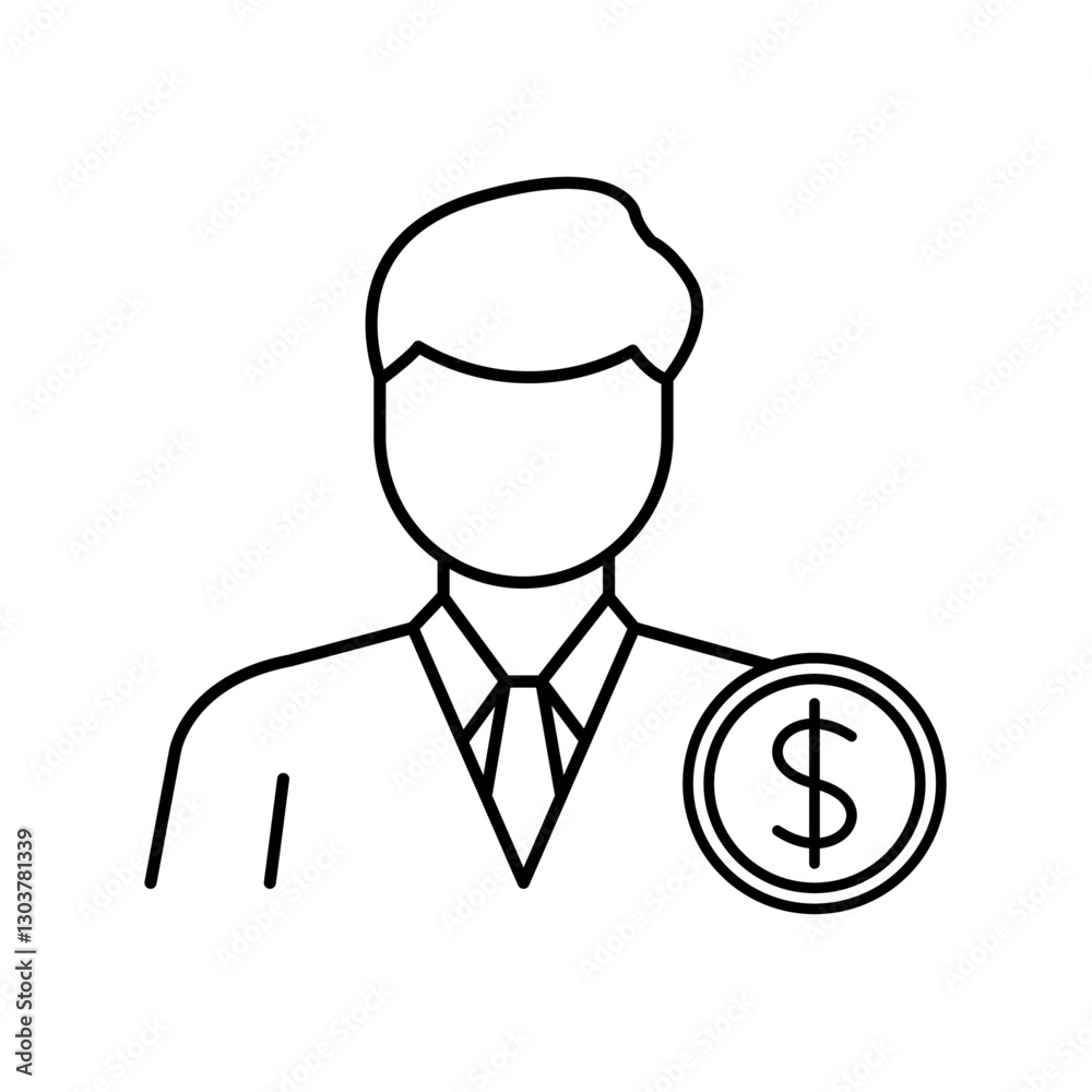 Businessman with Dollar Icon for Financial, Trade, and Marketing Concept Vector Illustration Representing Sales, Investment, Banking, Growth, Economy, and Commerce for Corporate Business Success Businessman with Dollar Icon for Financial, Trade, and Marketing Concept Vector Illustration Representing Sales, Investment, Banking, Growth, Economy, and Commerce for Corporate Business Success
