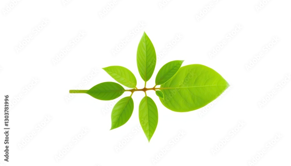 Single vibrant green plant isolated on pure white background, organic, twig Single vibrant green plant isolated on pure white background, organic, twig