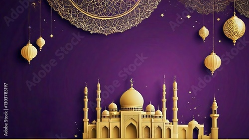 An elegant and harmonious generative AI image of an Islamic design with an Eid theme, displaying nuances of togetherness, blessings, and joy wrapped in a distinctive Islamic aesthetic.