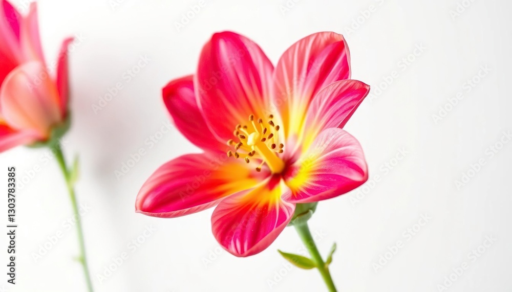 Fototapeta premium A single vibrant bloom, petals unfurled, set against a pure white backdrop, design, green