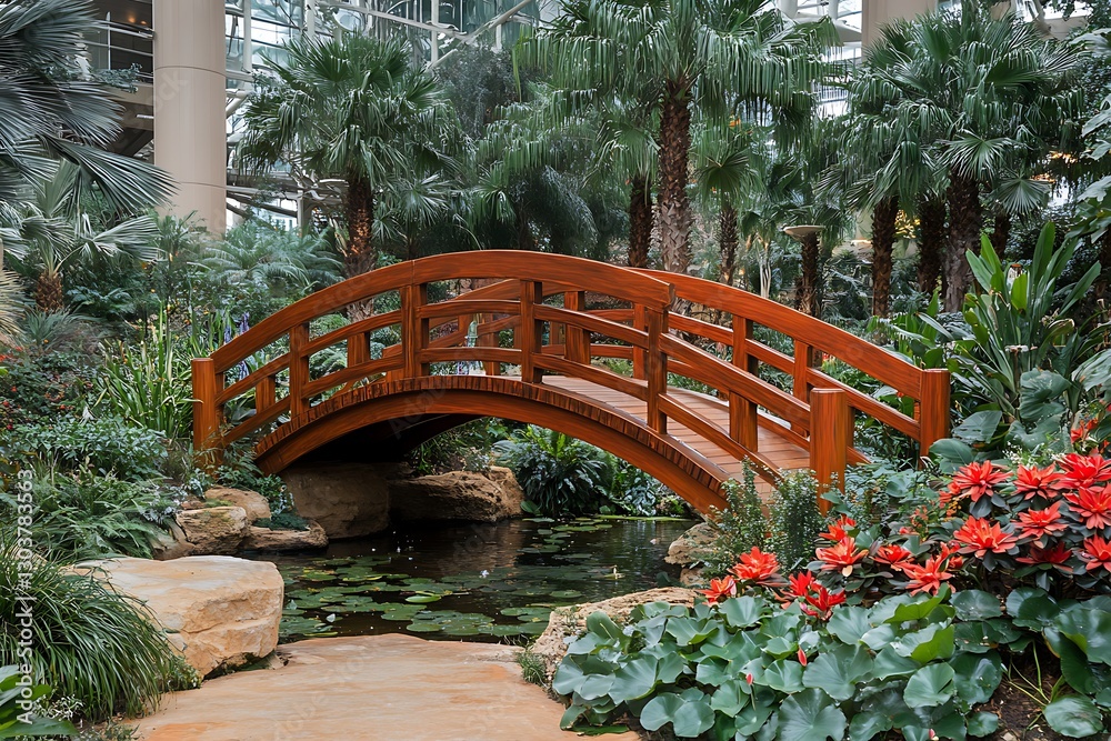 Wooden bridge over a pond in tropical garden Wooden bridge over a pond in tropical garden