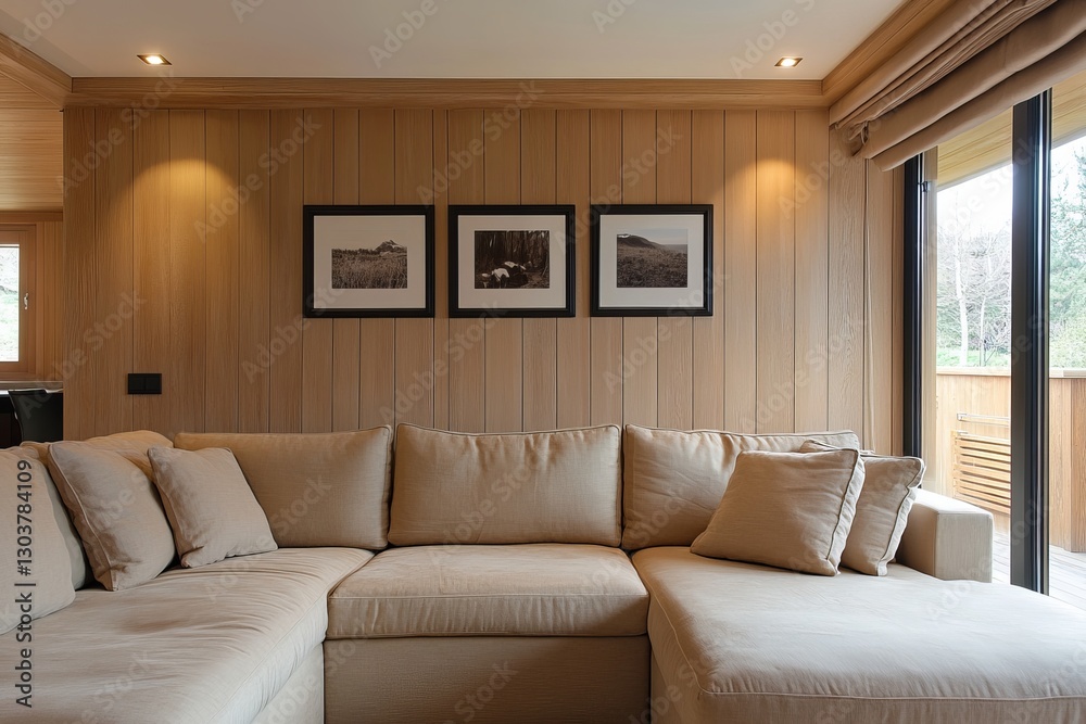 Beige Sectional Sofa Modern Living Room Interior Design Wooden Wall Pictures Cozy Comfortable Apartment Home Decor Natural Light Spacious Room Elegant Beige Sectional Sofa Modern Living Room Interior Design Wooden Wall Pictures Cozy Comfortable Apartment Home Decor Natural Light Spacious Room Elegant