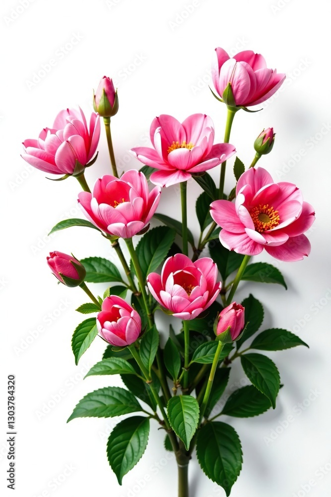 Obraz premium Pink flowers bush isolated on white background, floral, solitary, flowers