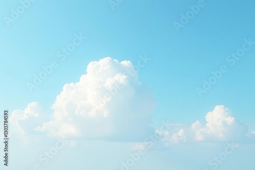 White puffy clouds against a clear pale blue sky, sky, gentle, light