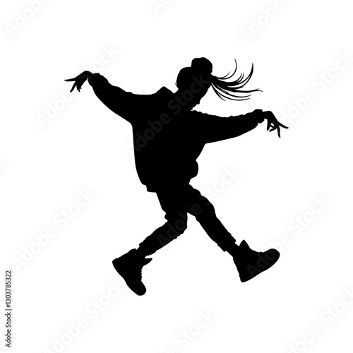 Vector illustration. Hip hop dancer silhouette. Girl on the move.	