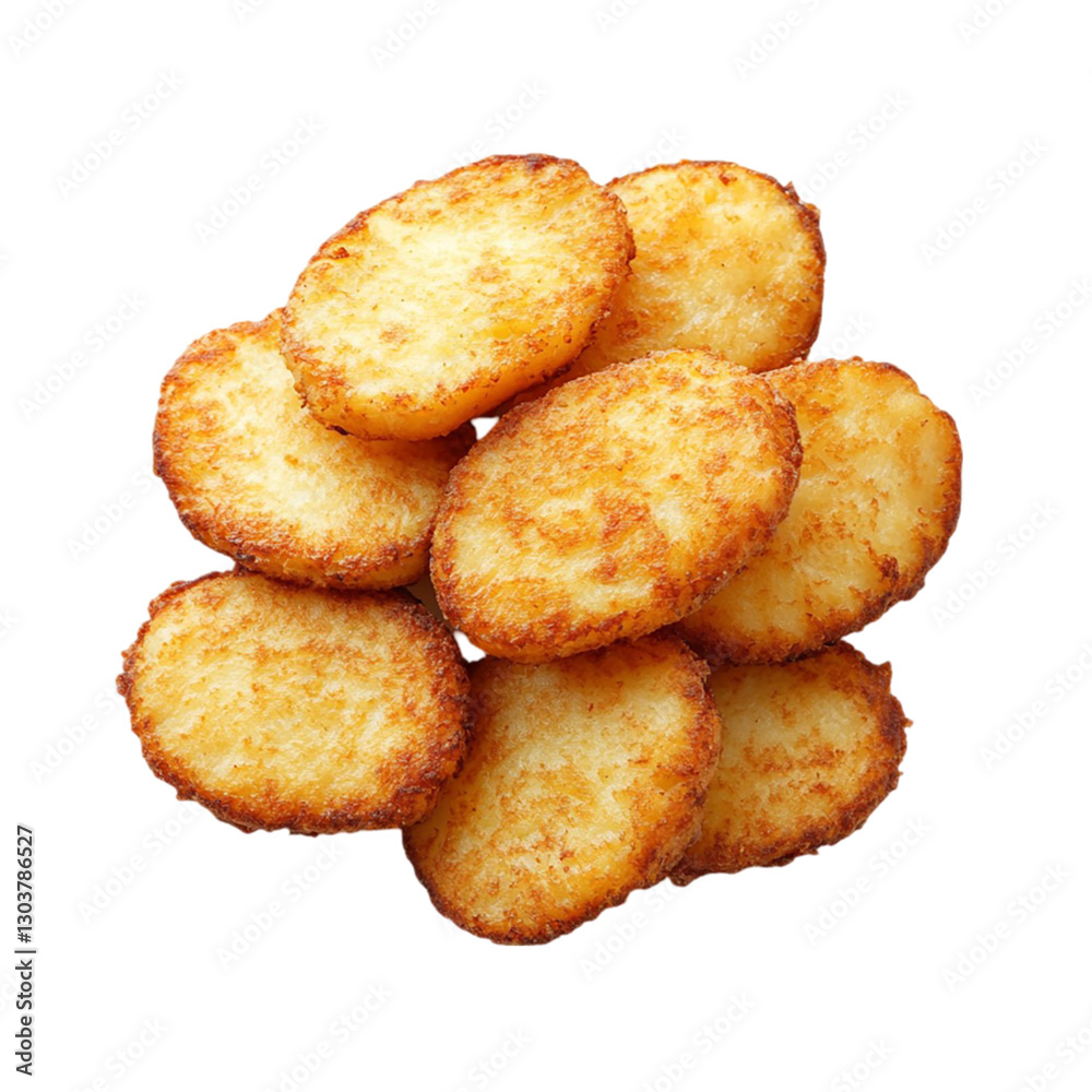 Crispy Golden Potato Patties isolated on transparent background Crispy Golden Potato Patties isolated on transparent background
