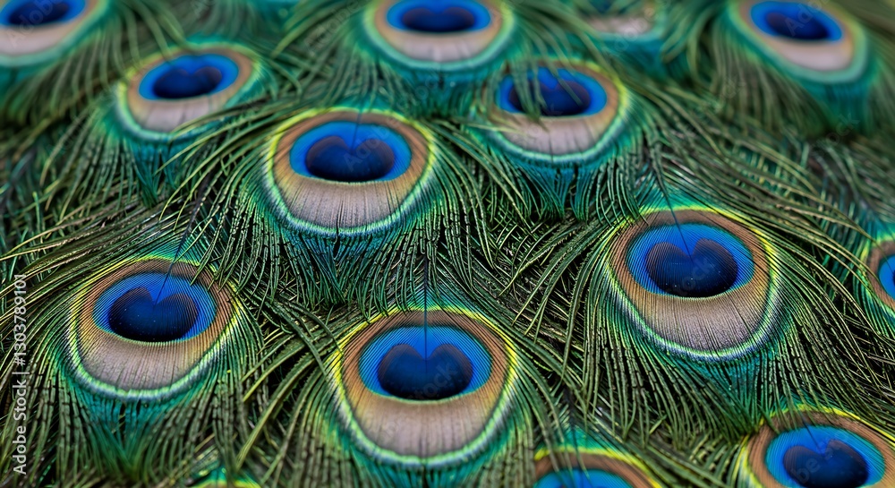 Obraz premium Detailed Peacock Feather Pattern with Intricate Eye Spot Designs