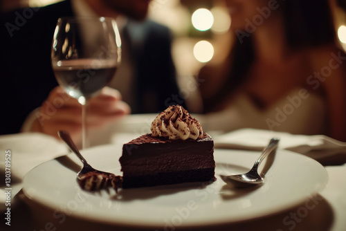 Couple sharing a decadent dessert