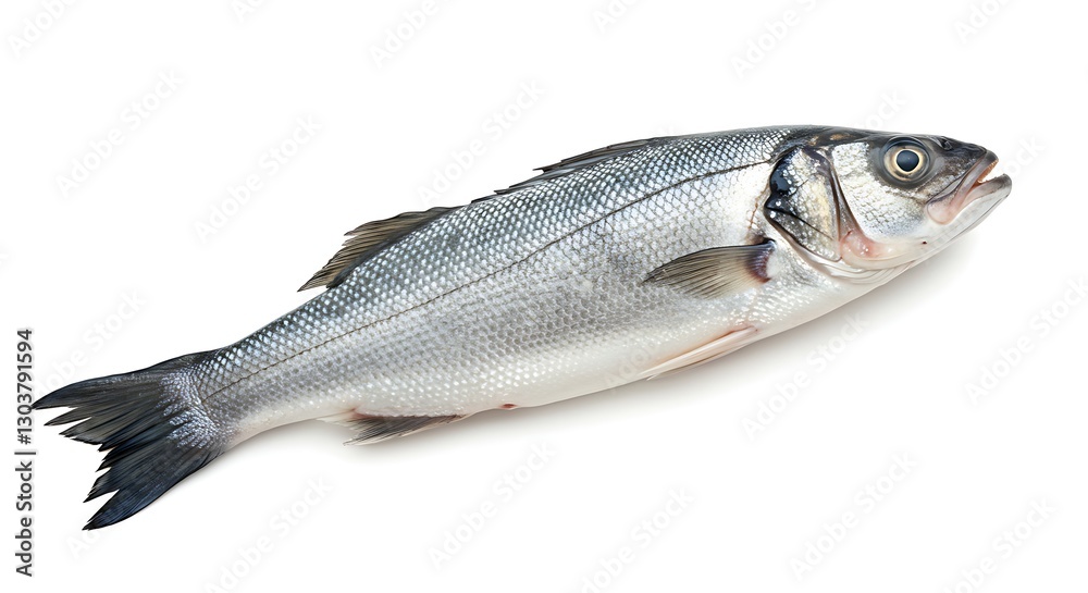 Fresh Sea Bass Fish on White Background for Culinary Concepts Fresh Sea Bass Fish on White Background for Culinary Concepts
