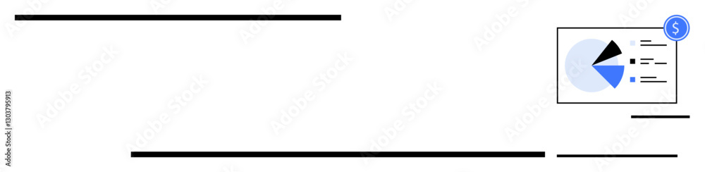 Pie chart on document with highlighted dollar icon symbolizing financial success. Ideal for finance, business strategy, analytics, reporting, economy, planning, data visualization. Flat simple Pie chart on document with highlighted dollar icon symbolizing financial success. Ideal for finance, business strategy, analytics, reporting, economy, planning, data visualization. Flat simple