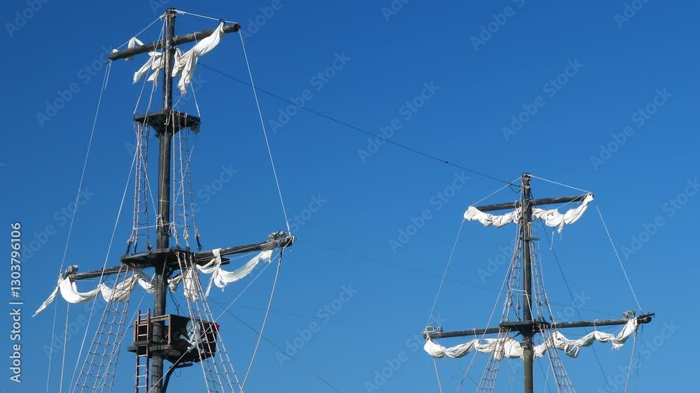 Pirate ship mast on blue sky background Pirate ship mast on blue sky background