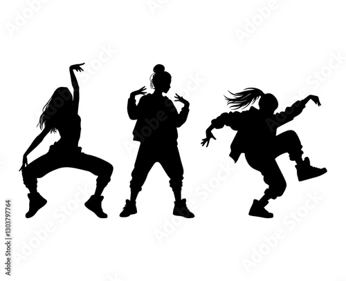 Vector illustration. Silhouette on a white background. Hip-hop dance girl sticker.