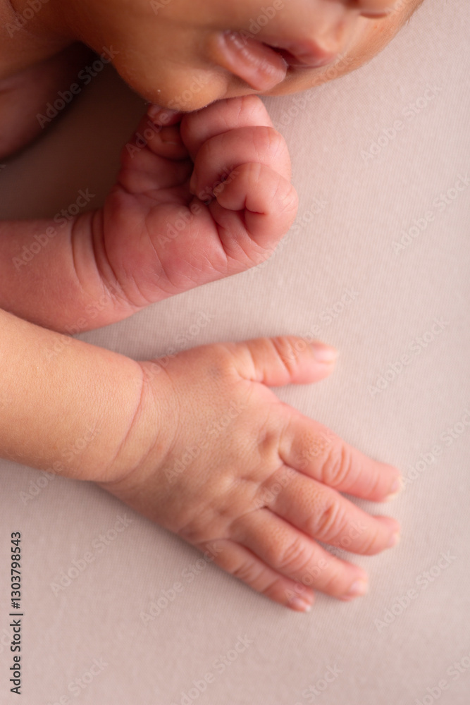 Little tiny delicate newborn human baby hands close up Little tiny delicate newborn human baby hands close up