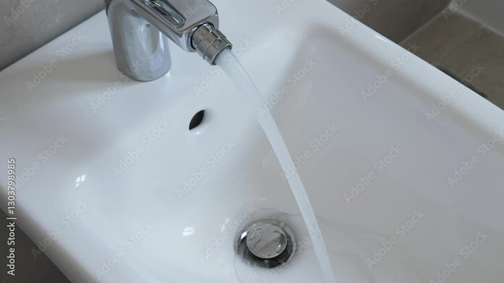 Bidet at restroom interior. Water is running. Nobody Bidet at restroom interior. Water is running. Nobody