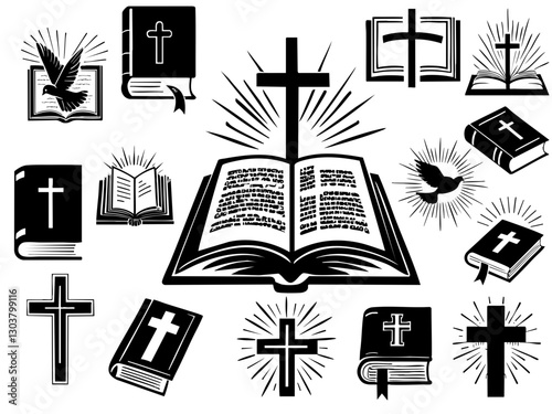 Bible Study Book Cross Jesus Christ DIY Gift Doodle Clipart Silhouette
