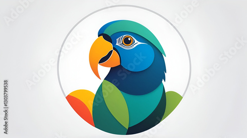 Abstract parrot composed of interlocking circular shapes. minimalist parrot,