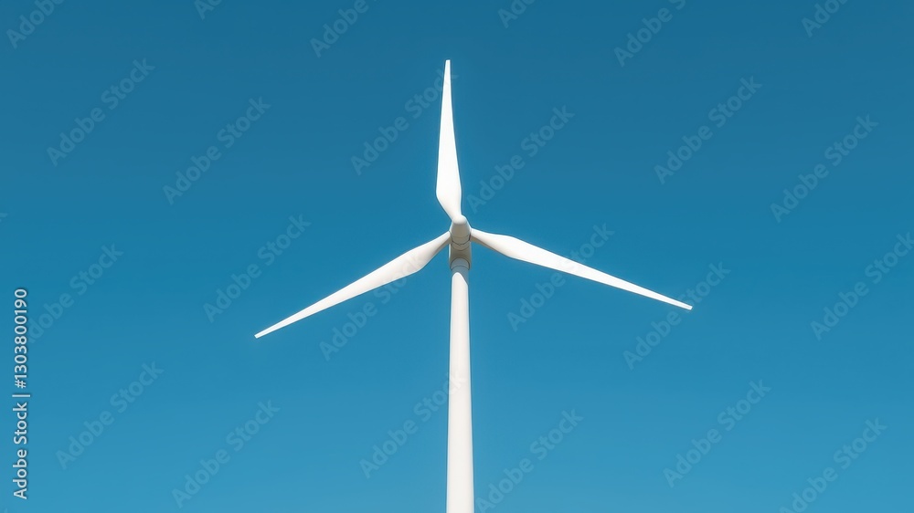 White Wind Turbine Against Clear Blue Sky in Renewable Energy Setting White Wind Turbine Against Clear Blue Sky in Renewable Energy Setting