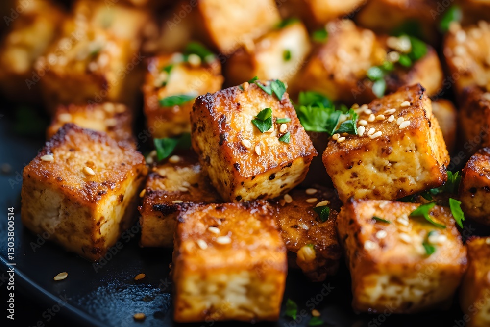 Roasted tofu snacks with sesame and garlic. Roasted tofu snacks with sesame and garlic.
